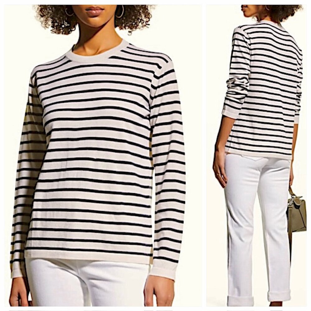 Lisa Yang Emma Cashmere Sweater in Navy/Eggshell